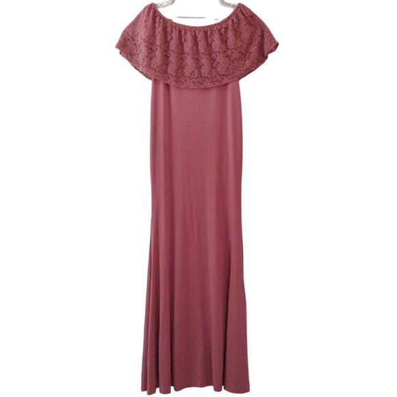 Molliya Rose Pink Lace Overlay Off-Shoulder Maxi Dress Size L, NWT. - Picture 2 of 7